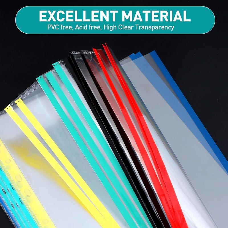 PANDRI Sheet Protectors, 600 Pack Color Heavy Duty Plastic Page Protectors Sheet Reinforced 11-Hole Fit for 3 Ring Binder Fits Standard 8.5 x 11 Paper, 9.25 x 11.25 Top Loaded, Excluding Acid - Image 4